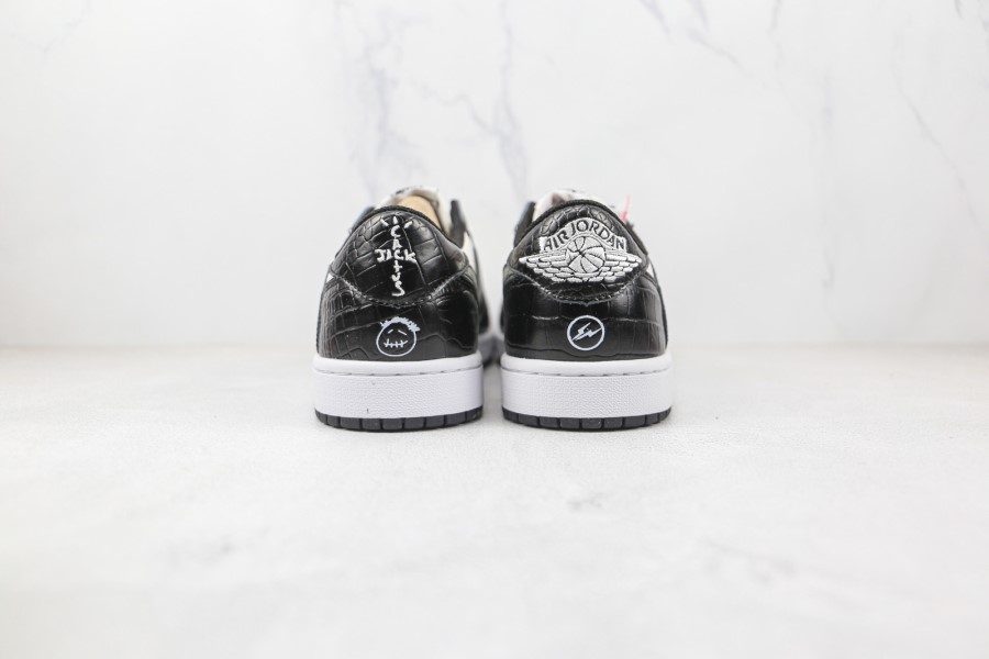 フラグメント X トラビス スコット X エア ジョーダン 1 ロー クロコダイル スキン ブラック ホワイト ジャパン